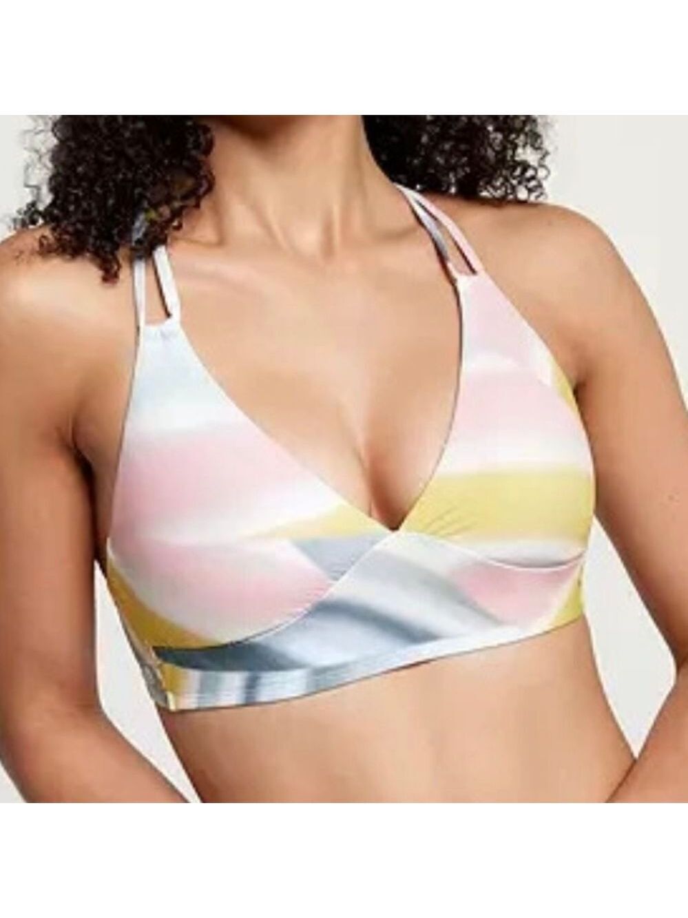 CALIA Women's Double Strap Triangle Bikini Top Sediment Stripe Puya Low Support